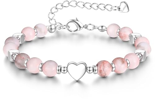 JeweBella Bracciale Donna Acciaio Perline Braccialetti Uomo Argento Bracciale Pietre Naturali Donna Cuore Quarzo Rosa Ossidiana Occhio di Tigre Bracciali Cristalli Pietre Naturali Gioielli 6MM