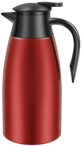 KTCINA Thermal Coffee Carafe, 2L Stainless Steel Vacuum Insulated Coffee Jug with Handle Leakproof Thermal Water Carafe Jug Insulated Tea Flask for Hot and Cold Drinks Keep Hot 12 Hours(Red)