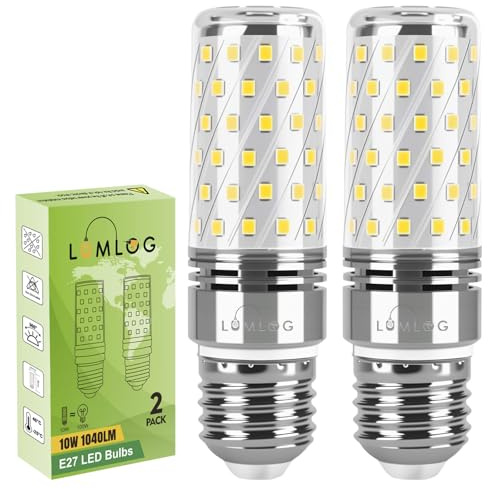 Lumlog E27 LED Bulbs 10W, E27 ES Edison Screw Light Bulbs, Cool White 6500K, 100W Incandescent Equivalent, 1040LM Non-Dimmable Corn Light for Home Lighting, 230V, Pack of 2 [Energy Class F]