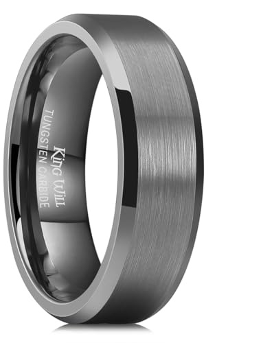 King Will 7mm Tungsten Carbide Ring for Men, Gunmetal Matte & Polished Comfort Fit, Size T 1/2 (10)