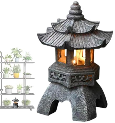 Zen Solar Yard Light – Farol decorativo para jardín, lámpara de de torre de piedra | Luz solar exterior con diseño tradicional, lámpara de piedra luminosa para patio delantero
