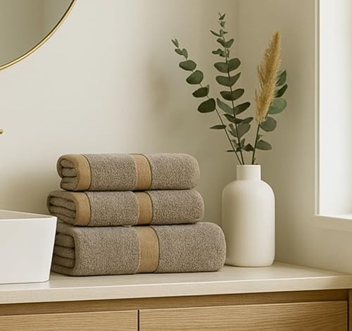 B O S A L O N I Home - Juego de 3 toallas de cara y bidé - 100% algodón suave - Alta absorción y comodidad - Diseño refinado - Lavable a máquina - Perfecto para baño y invitados - Color antracita