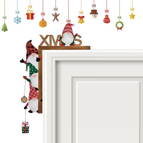 BrKern Weihnachtsdeko aus Holz für Türrahmen – Festliche Outdoor & Indoor Dekoration mit Wichtel-Design – Christmas Decorations ohne Bohren