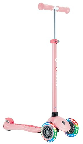 GLOBBER Primo Plus Lights – Tretroller Kinder, 120/80mm, ABEC 9, 3-rädrig, höhenverstellbar, LED-Leuchtrollen