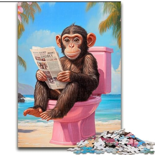 Puzzles pour Adultes 1000 pièces Singe sur Les Toilettes Puzzles en Carton pour Adultes Jeu d'activités familiales pour Adolescents, Casse-tête Stimulant (Taille 26x38cm)
