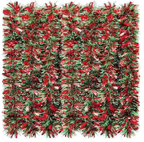 10M/32.8Feet Long White Christmas Garland Shiny Xmas Tree Garland for Festive Party, Shiny Chunky Metallic Hanging Decoration for Tree, Wreath, Wedding & Party Supplies (red-green)