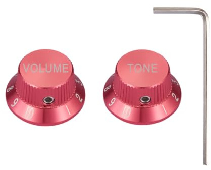 Dopro Set Screw 1/10.2 cm Universal Metal Guitar Bass Potentiometer Knobs Aluminum Volume / Tone Top Hat Bell Knobs for Strat/Ibanez/Yamaha/LP Les Paul 1V1T Red