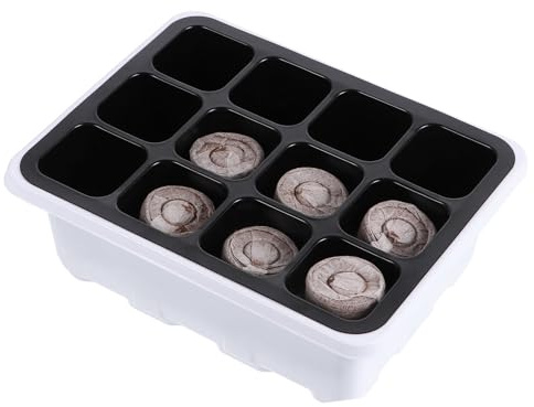 POPETPOP 12 Pezzi Vassoio Semenzaio Bianco con Blocchi Nutrienti per Piante da Giardino Resistente e Facile da Usare per Germinazione e Sviluppo Radici