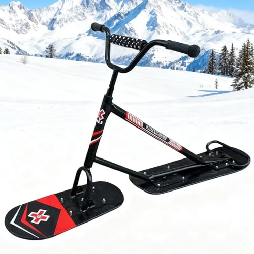 Snöskoter – terrängdesign med smidig roterande styrning, utomhussläde, förstärkt dubbel skidor, 150 kg kapacitet för vinterkul för vuxna och tonåringar
