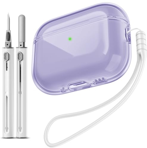 EQD für AirPods Pro 3 Hülle Transparent, mit Reinigungskit, Lila | Shockproof TPU Transparent Cover für AirPods Pro 3rd Generation, kompatibel mit Drahtloser Aufladung