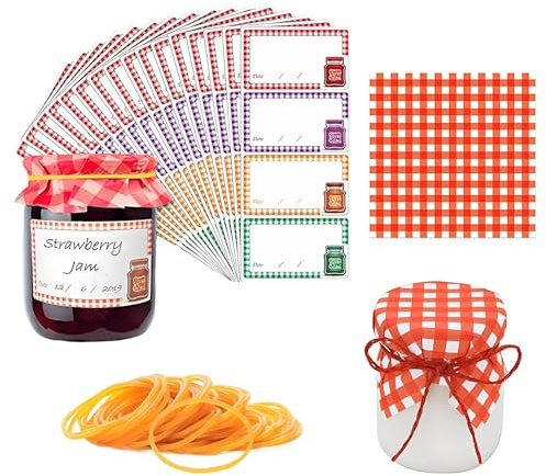 HAPPOW Jam Jar Labels, 18 Pcs Stickers with 50 Sheets Paper & 50 Rubber Bands, Freezer Labels for DIY Crafts and Home Kitchen Storage