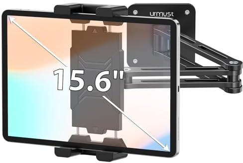 Urmust Tablet Wandhalterung Doppelarm 15,6 Zoll, Portable Monitor Halter | 360 Grad Aluminium Halter mit breiter Geraeteklemme fuer iPad, Tablet, Kueche, Homeoffice und 4,7-15,6 Zoll Geraete