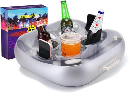 BUOYLA Floating Drink Holder for Pool - 8 Compartment Inflatable Pool Tray for Drinks, Snacks & Phones - Extra Large Hot Tub Accessories & Spa Bar - Heavy Duty Pool Float Party Supplies