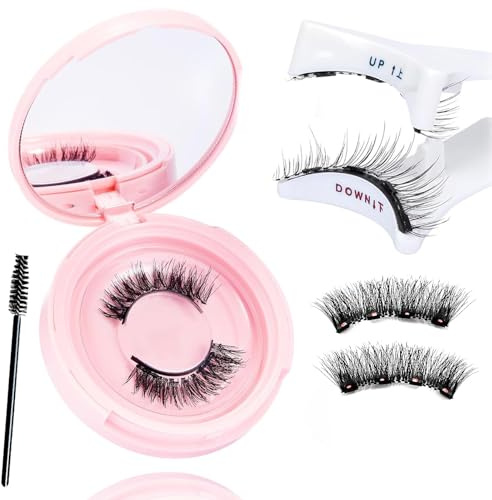 Magnetische Wimpern, Magnet Wimpern Ohne Eyeliner, Streifen Styles Magnet Wimpern Natürlicher Look,4-Magnet Upgrade Mit Applikator Kein Kleber erforderlich, Chlffua Geschenkbox