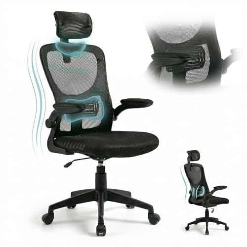 Pincho Silla Escritorio, Silla Ergonomica Escritorio, Office Chair, Ergonomic Office Chair con Malla, Sillon Oficina con Reposacabezas y Reposabrazos - Negra, Base 5 Ruedas, Altura Regulable