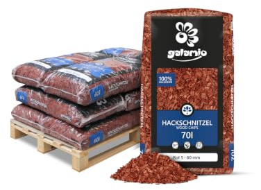 GALAMIO Hackschnitzel Holzdekor Rot 5-60 mm 720 L (12 x 60 L) 1 Palette | Natürlich eingefärbter Bodenschutz