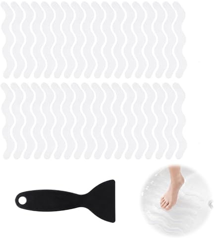 MKtoko 36PCS Non Slip Bath Stickers, S-Wave Anti Slip Shower Stickers for Safety, Transparent Self-Adhesive Bathtub Strips for Bathroom, Stairs, Wet Floors, Kitchen - Includes Scraper