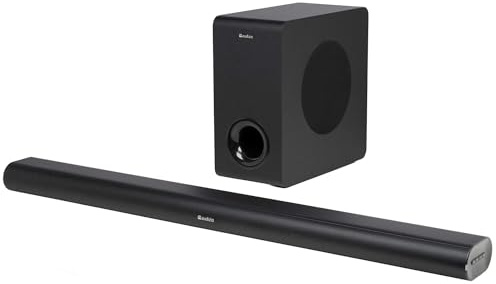 Audizio SB96WS Barre De Son avec Caisson de Basse sans Fil Bluetooth 5.3 HDMI Arc 180W, Soundbar 2.1 90 cm Optique, USB, AUX, Réglage Graves et Aigus, Son TV Plus Puissant, Films, Musique et Jeux