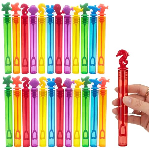 Pack de 24 Pomperos para Niños Cumpleaños,Sin Líquido, Varitas de Burbujas con Diseño de Océano en 6 Colores, Pompas de Jabón Niños para Detalles Cumpleaños, Bodas y Fiestas