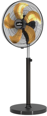 Ventilador de Pie Industrial 152W – 5 Velocidades, 5 Aspas Aluminio Dorado, Ø50 cm, Flujo 6.900 m³/h, Alta Velocidad 1.330 rpm, Orientable y Rotatorio, Altura Regulable 105–135 cm, Negro/Oro (152 W)