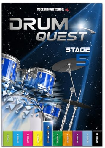 Drum Quest Stage 5: Schlagzeug lernen leicht und effektiv - Schlagzeug Buch, Songbuch mit Bonus-Material (DEU)