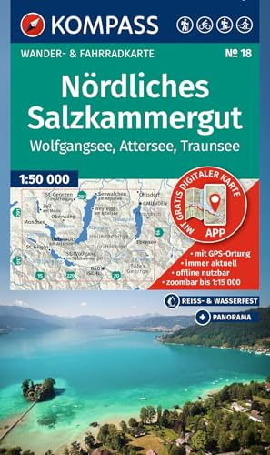 KOMPASS Wanderkarte 18 Nördliches Salzkammergut, Wolfgangsee, Attersee, Traunsee 1:50.000: Wander- und Fahrradkarte in einem - inklusive ... Panorama. Skitouren. Langlaufen. Reiten.