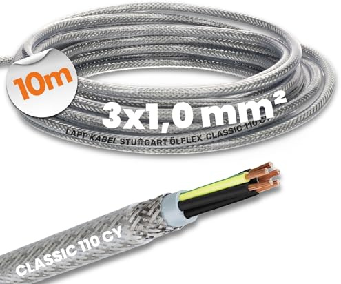 10 Meter Lapp 1135203 Ölflex Classic 110 CY Steuerleitung 3x1,0 mm² geschirmt mit grün-gelben Schutzleiter 3G1 mm² I Steuerkabel abgeschirmt I Außenmantel transparent