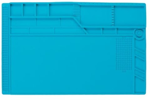 Velleman Tapis de réparation et de Soudure en Silicone résistant à la Chaleur, 550 x 350 mm, 500 C, Compartiments, Zones magnétiques, Bleu
