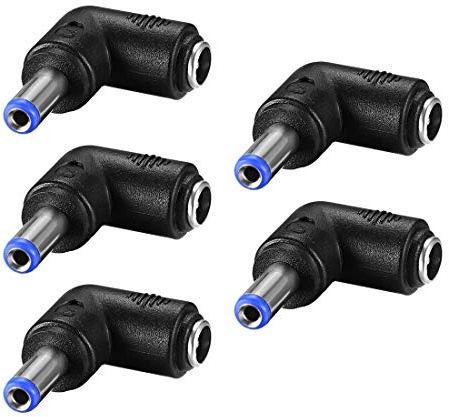 sourcing map 5uds DC Alimentación Conector Adaptador 90 Grados Ángulo 5.5mmx2.1mm Macho Enchufe a Hembra Enchufe Acoplador Convertidor para Laptop CCTV Cámara Tira Iluminación
