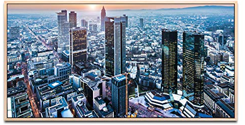 Frankfurt am Main ca. 130x70cm Wandbild inklusive Schattenfugenrahmen naturfarbend - Panorama Leinwand Bild XXL Format Wandbilder Wohnzimmer Wohnung Deko Kunstdrucke