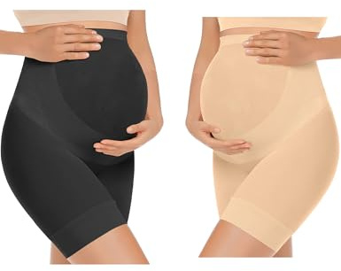 KIM S Sömlösa formkläder för kvinnor för klänningar, mellanlåret graviditetsunderkläder, E. 2-pack (svart+nude), Large