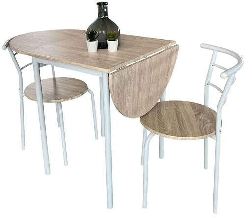Miroytengo Pack de Mesa Extensible y 2 Sillas Cocina Butterfly, Mesa Plegable Comedor Roble y Blanco 55-115x61x74 cm
