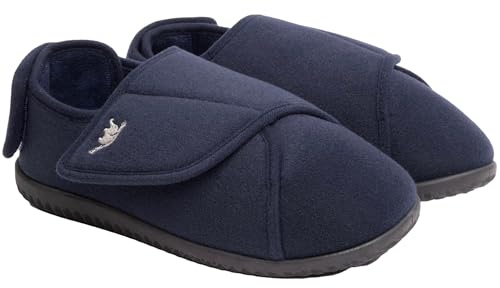 Women's Diabetic Slippers Adjustable and Premium Memory Foam, Extra Wide Comfy Warm Plush Fleece Arthritis Edema Swollen Diabetic House Shoes Machine Washable with Anti Slip Sole (8, Navy Blue)