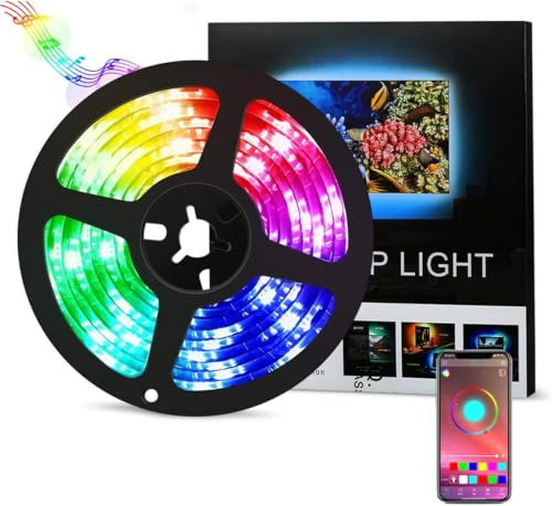 AMIR 【APP Steuerbar】 LED Streifen, 2M Bluetooth LED Strip, Musik LED Controller, 5050 SMD LED Lichtband, Wasserdicht IP65, LED TV Hintergrundbeleuchtung für TV, PC Bildschirm, Weihnachten, Halloween