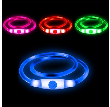LED Dog Collar,USB Rechargeable Adjustable Cut to Size Ultra Bright Colours Glow Light Collar for Dogs USB Rechargeable Lithium Battery Night Visibility & Safety(Blue)