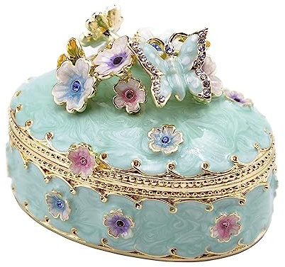 LARAINE Jewelry Trinket Box Decorative Vintage Style Jewelry Organizer for Women Rhinestones Jewelry Storage Home Decor Unique Gift (Oval Blue)