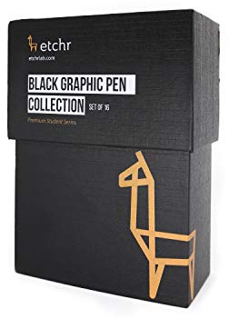 ETCHR Bolígrafos de Punta Fina 16 negros Rotulador Fineliner Resistentes al Agua y a la Decoloración para Bocetos Artísticos, Dibujos, Tinta, Escribir, Dibujo Técnico, Ilustración