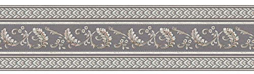 Frise papier peint baroque pour salon | Frise tapisserie grise motif élégant | Frise murale baroque idéale chambre adulte