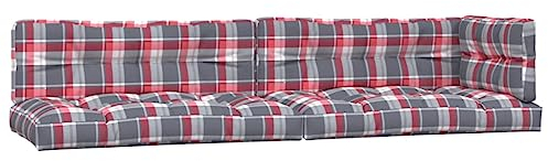 vidaXL Palettenkissen 5-TLG., Palettenauflage für Europaletten, Palettenpolster Palettensofa Outdoor Indoor, Sitzkissen Rückenkissen Seitenkissen, Rot Karomuster Stoff