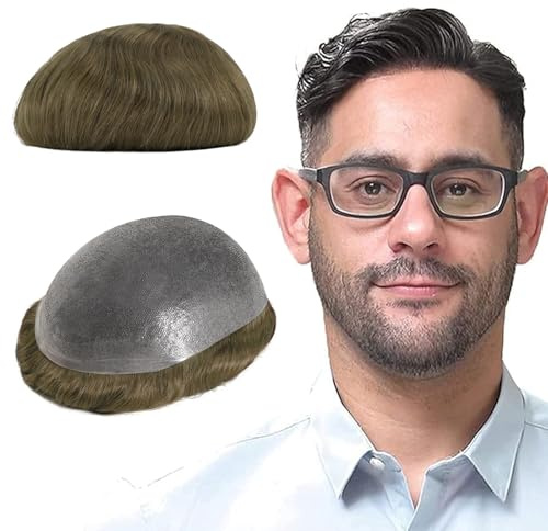 Lordhair Peluca Hombre,Peluquin Cabello Natural,0.08mm Peluca Skin Rayita Frontal 1/2 '' V-Loop Nudos.Peluquin 20X25 CM Prótesis Capilar Hombres Cabello Natural Peluca Prótesis Capilar Hombre