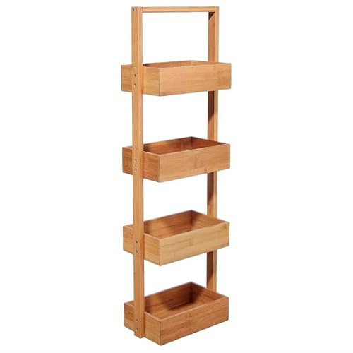 FALSE Etagère en Bambou Naturel 4 Niveaux 28x16x88 cm - 28 cm - Marron - SILUMEN
