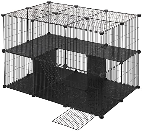 EUGAD Freigehege Gittergehege für Kaninchen Kleintiere, DIY Kleintiergehege mit Tür Leiter 38 Platte 35x35cm,Auslaufgitter für Meerschweinchen, Hasen,Hamster,Metallgitter Kleintierkäfig Innen