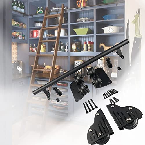 pour échelle coulissante Rail Kit Kit de piste d'échelle à échelle de la bibliothèque roulante avec rouleaux de plancher (sans échelle), corde de porte coulissante Kit de quincaillerie rond tube roule