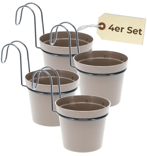 GarPet Hängender Blumentopf 4er Set Hängeblumentopf Hänge Blumentopf zum Einhängen Hängetopf Für Pflanzen Hängepflanzen Topf Balkon Hängender Pflanztopf mit Halterung Haken