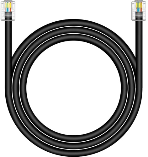 NECABLES CAT5 RJ11 Data Cable DSL Cable 10ft High-Speed for DSL Modem Twisted Wire UTP RJ11 6P4C Male to Male Black - 10 Feet