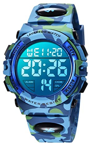 aswan watch Orologio Digitale Bambino con Sveglia, Cronometro, Blu S/M | Include sveglia, cronometro, data e luce LED, con cinturino in silicone blu; taglia S/M e design sportivo per bambini.