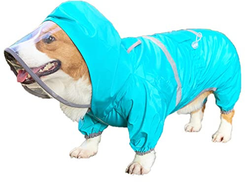 Korgi Hunderegenmantel Wasserdichter Regenmantel für Hunde mit Kapuze und Reflektoren Winddicht für Kleine Mittelgroße Große Hunde,Blue,XXL(12