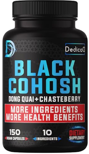 DEDICAD 12in1 Black Cohosh 5-Month Supply for Menopause Support Supplement with Dong Quai, Chasteberry, Red Raspberry, Licorice, Wild Yam & More - 150 Capsules