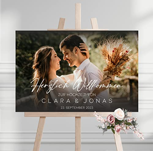 Manschin Laserdesign Willkommensschild Aluverbund personalisiert - selbst gestalten - Made in Germany - Welcome Willkommen Schild für Hochzeit, Geburtstag und alle Anderen Feste (Aluverbund, 80x55cm)