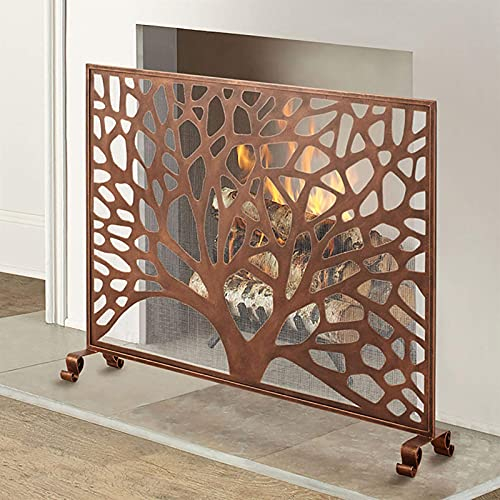 FLBT Tree Design Freistehender Kaminschutz aus Metall, 76,2 cm hoch, strapazierfähiges, massives Schmiedeeisen, Feuerschutz, Hunde- und Welpenschutzgitter, Rotbraun Needed